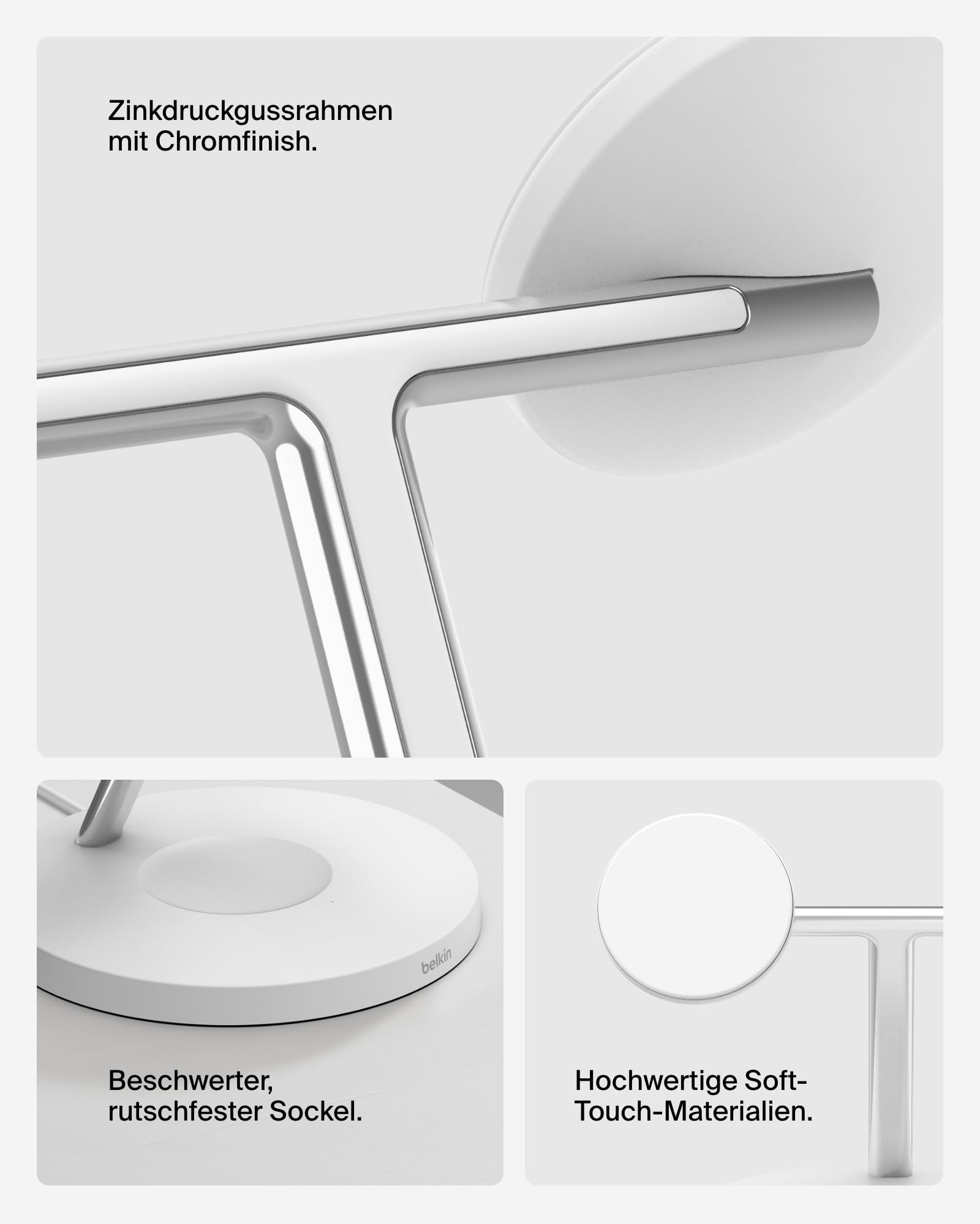 Belkin BoostCharge Pro 3-in-1 Qi2 Kabelloses Ladegerät, MagSafe-Kompatibles Ladegerät, Induktive Ladestation für die Apple iPhone 17, Air, 16, Pixelsnap, Apple Watch, AirPods, inkl. Netzteil – Weiß