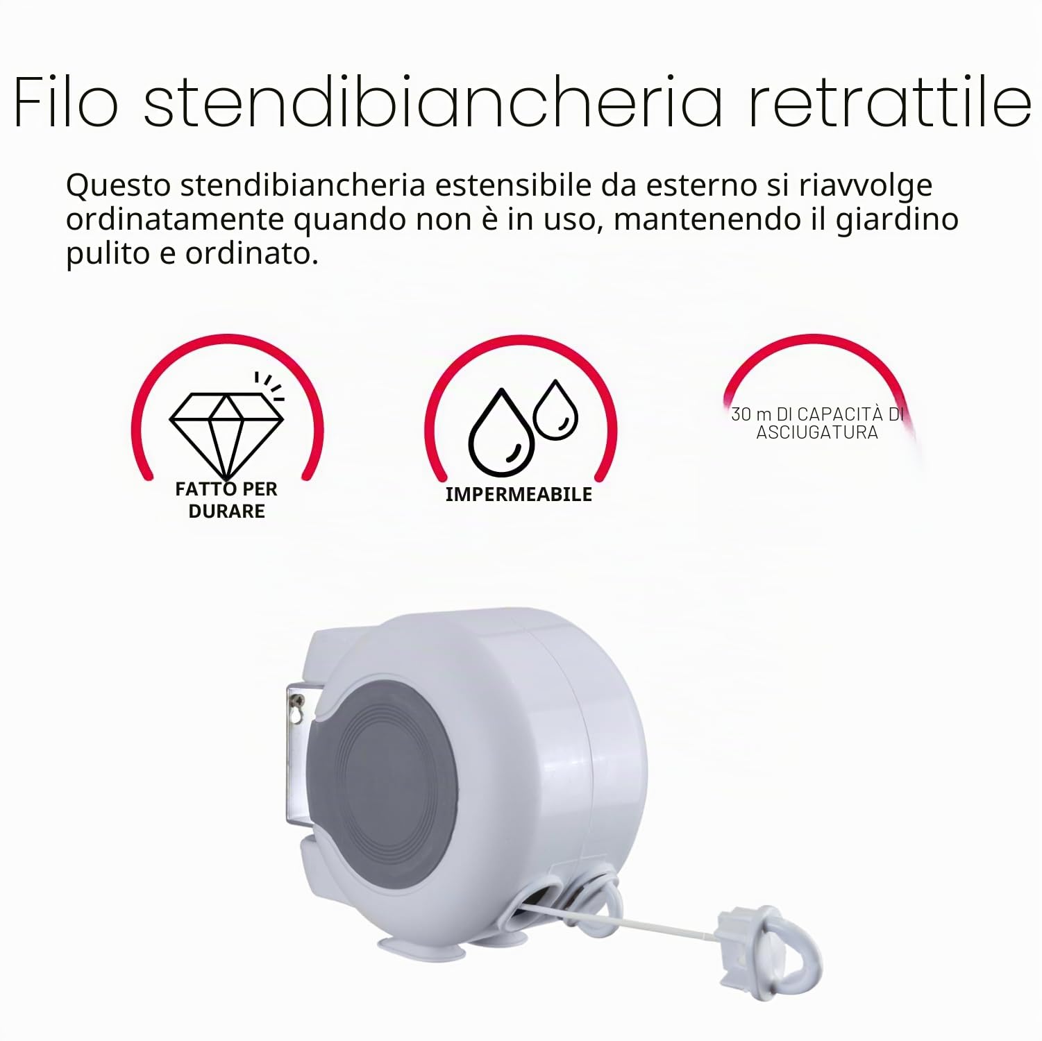 Metaltex - Filo retrattile doppio per stendere, per esterni, lunghezza 30 metri