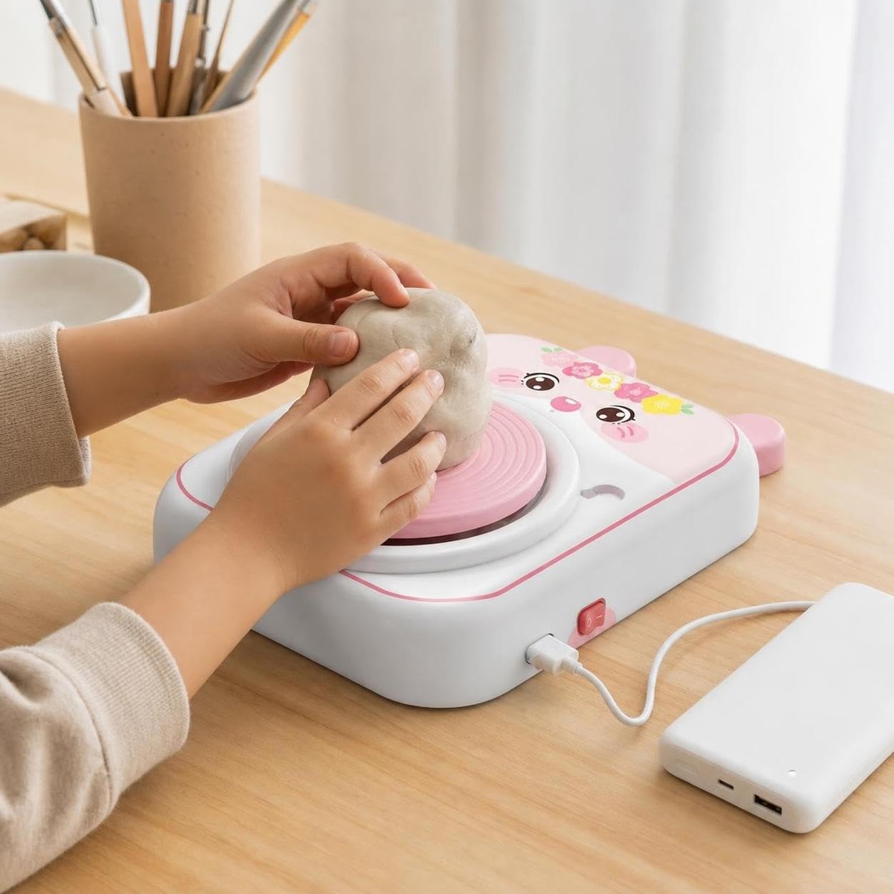 Yunmeryker Kit Ceramica Fai da Te per Bambini, Tornio Elettrico con Argilla Autoindurente, Set Creativo per Modellare