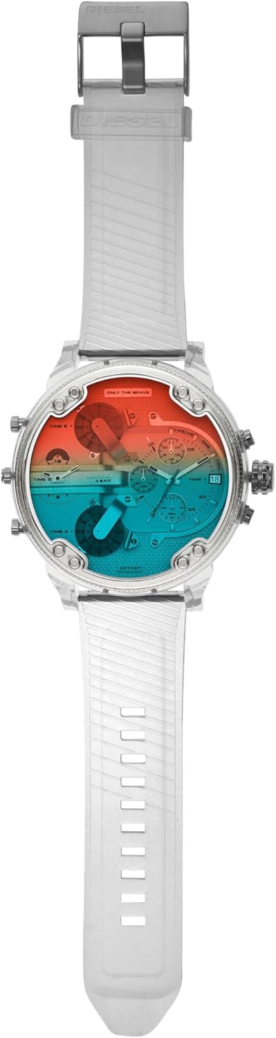 Diesel Mr. Daddy 2.0 Men's Watch with Oversized Chronograph Watch Dial and Stainless Steel, Silicone or Leather Band Clear