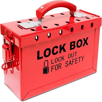 WISAMIC Group Lockout Tagout Lock Box with 13 Slots Portable Safety Lockout Box Steel Red