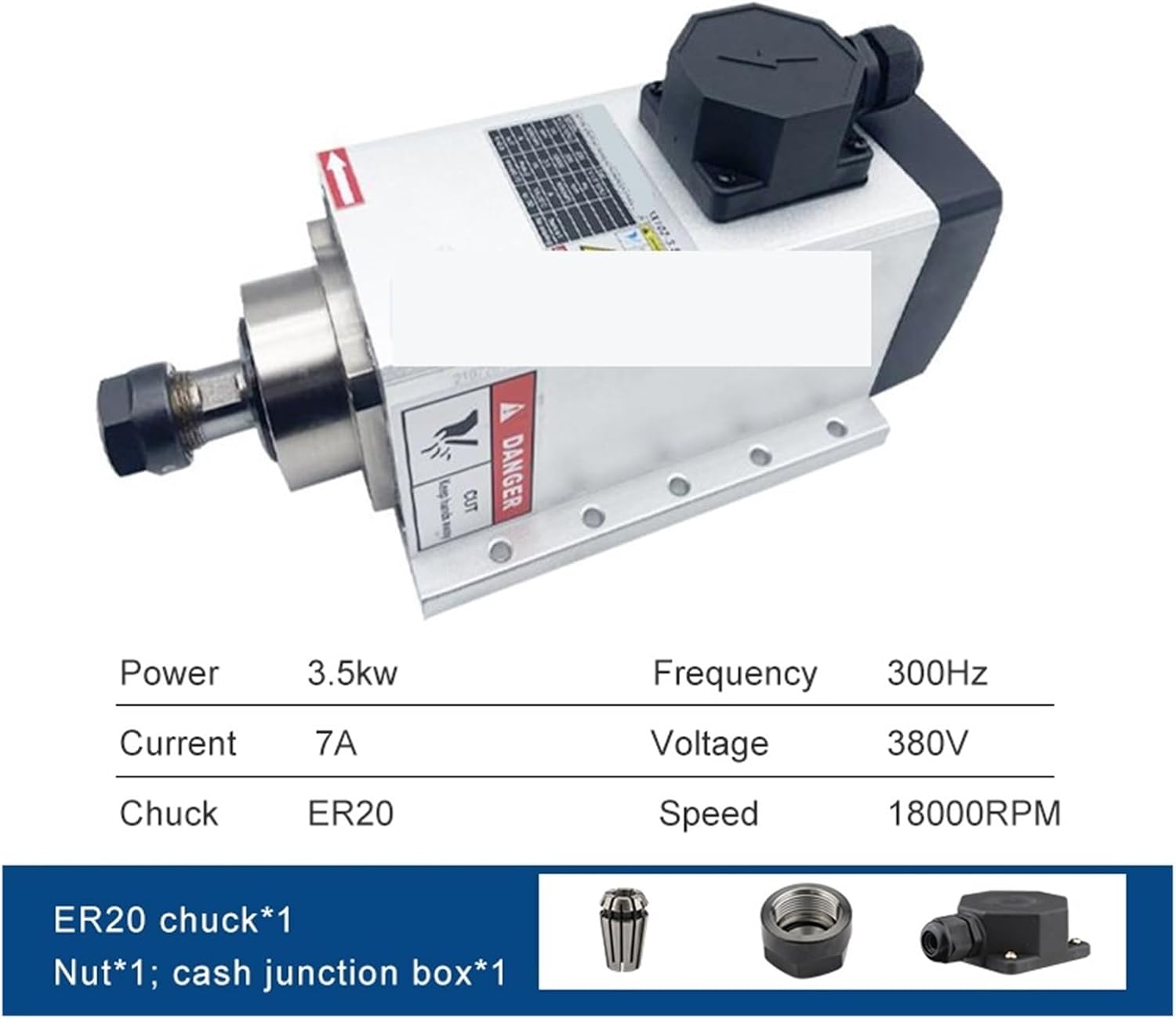 3.5KW ER20 air-cooled spindle motor 220V 380V flange 4 bearings(3.5kw 380V)