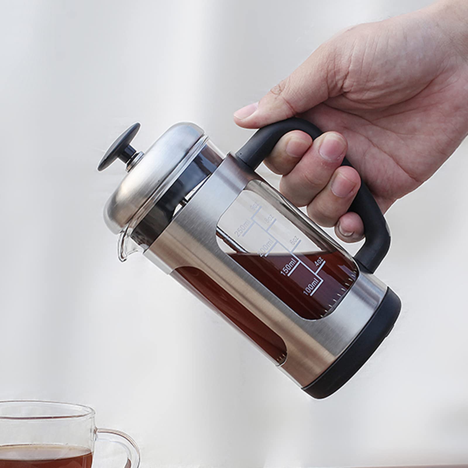 French Press - 1000 ml kawiarnia - kawiarnia ze stali nierdzewnej z odpornym na wysokie temperatury szkłem i 4-poziomowym systemem filtracji, do domu i biura