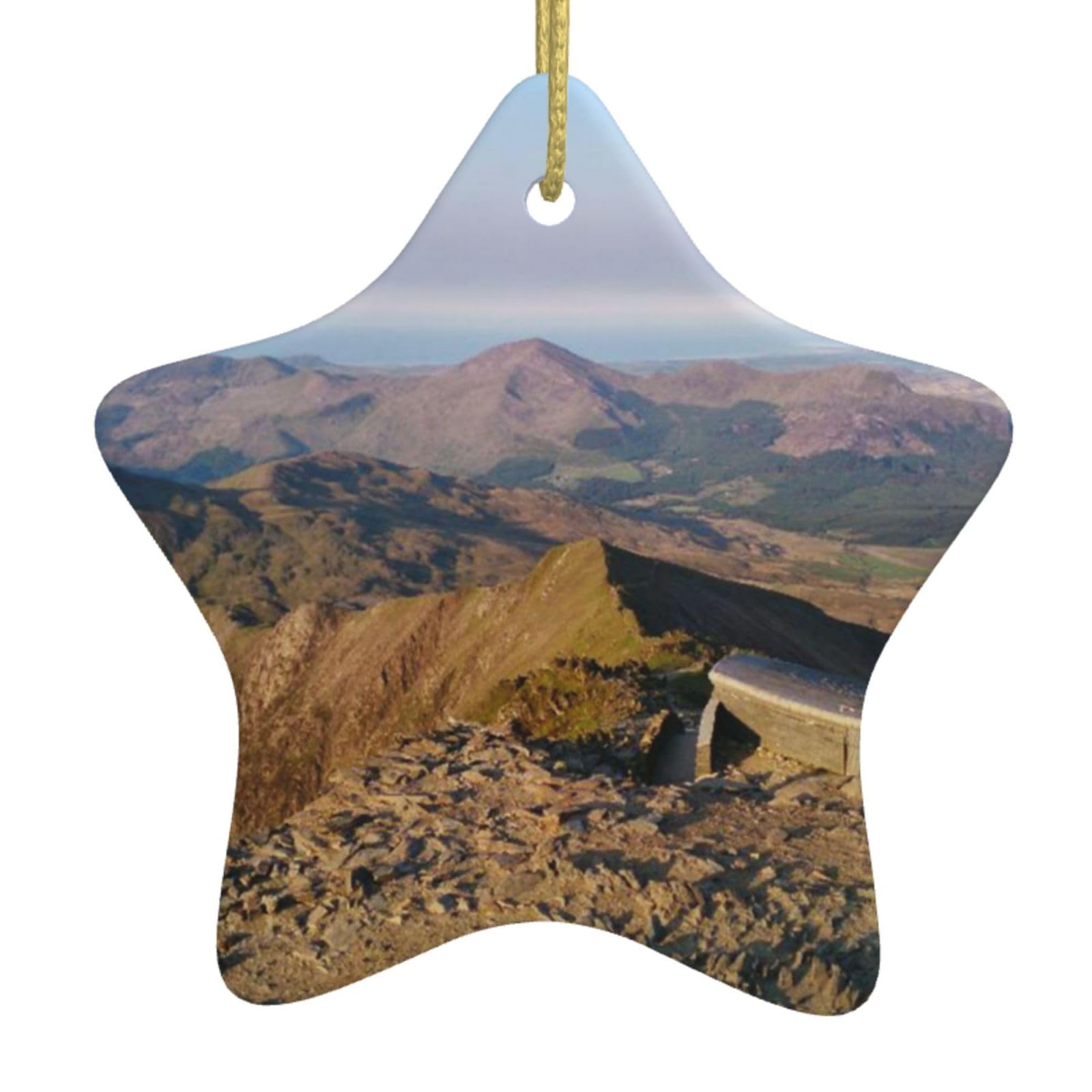 Btcowzrv White Christmas Ornaments Snowdon Printed Ceramic Hanging Ornament With Gold String Porcelain Christmas Tree Ornament Decorations