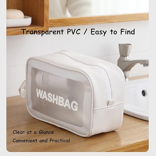 Miniatura 4 de Bolsas de viaje transparentes para artículos de tocador, 3 bolsas de cosméticos portátiles de PVC impermeables, bolsa de transporte de