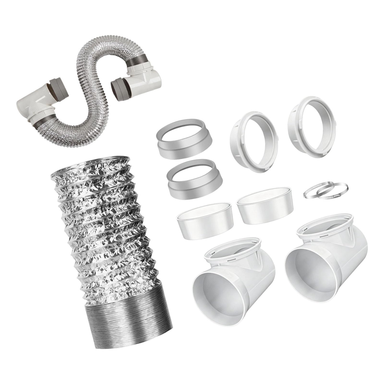 PANGBOER Multi Purpose Clothes Dryer Venting Bundle with Metal Elbows and Tough PVC HDPE Pipes for Home Laundry Setup Dryer Vent Connector