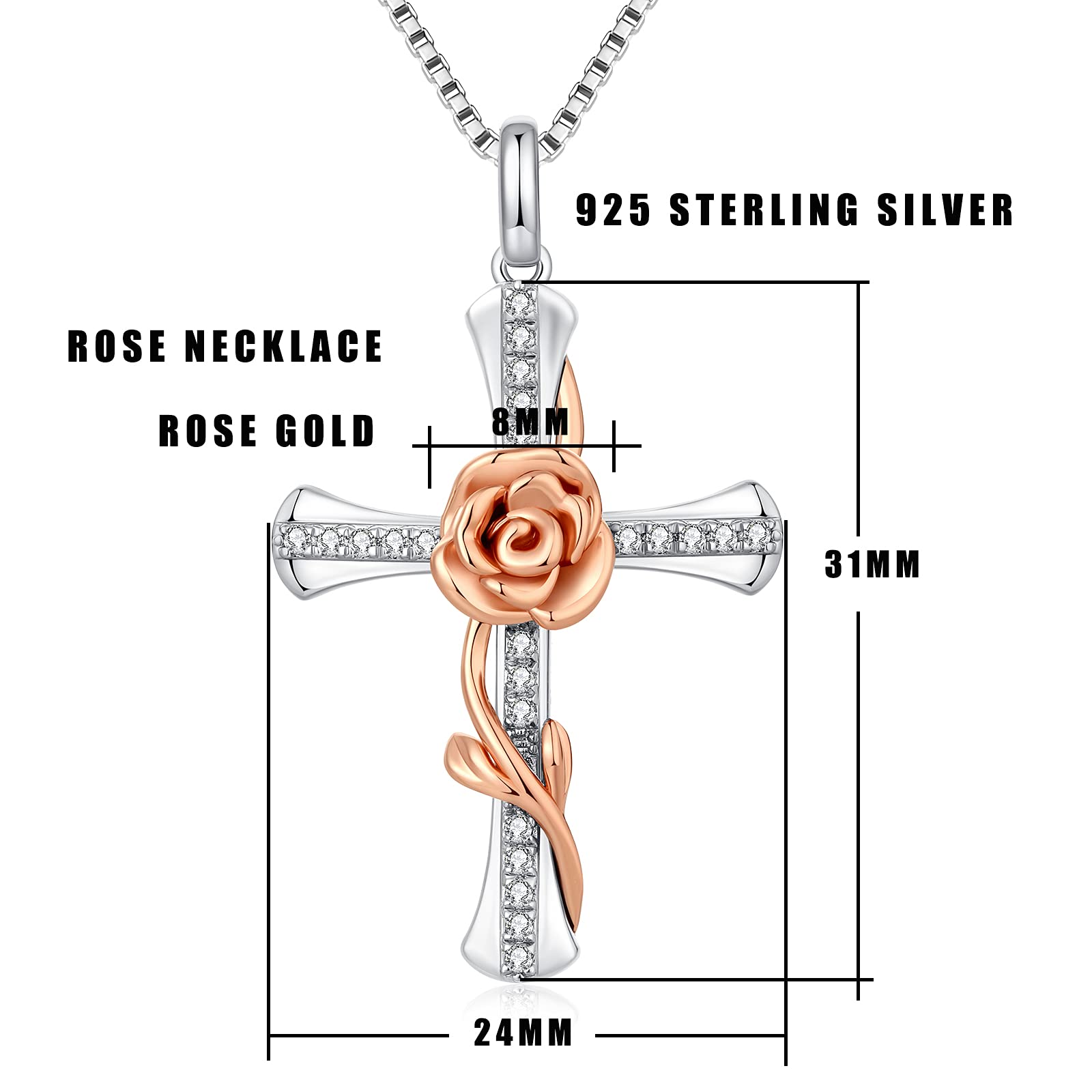 Collar Cruz Infinita Rosa Mujer Plata 925 Sterling Diamante Simulado, Colgante de Joyería Fina para Damen