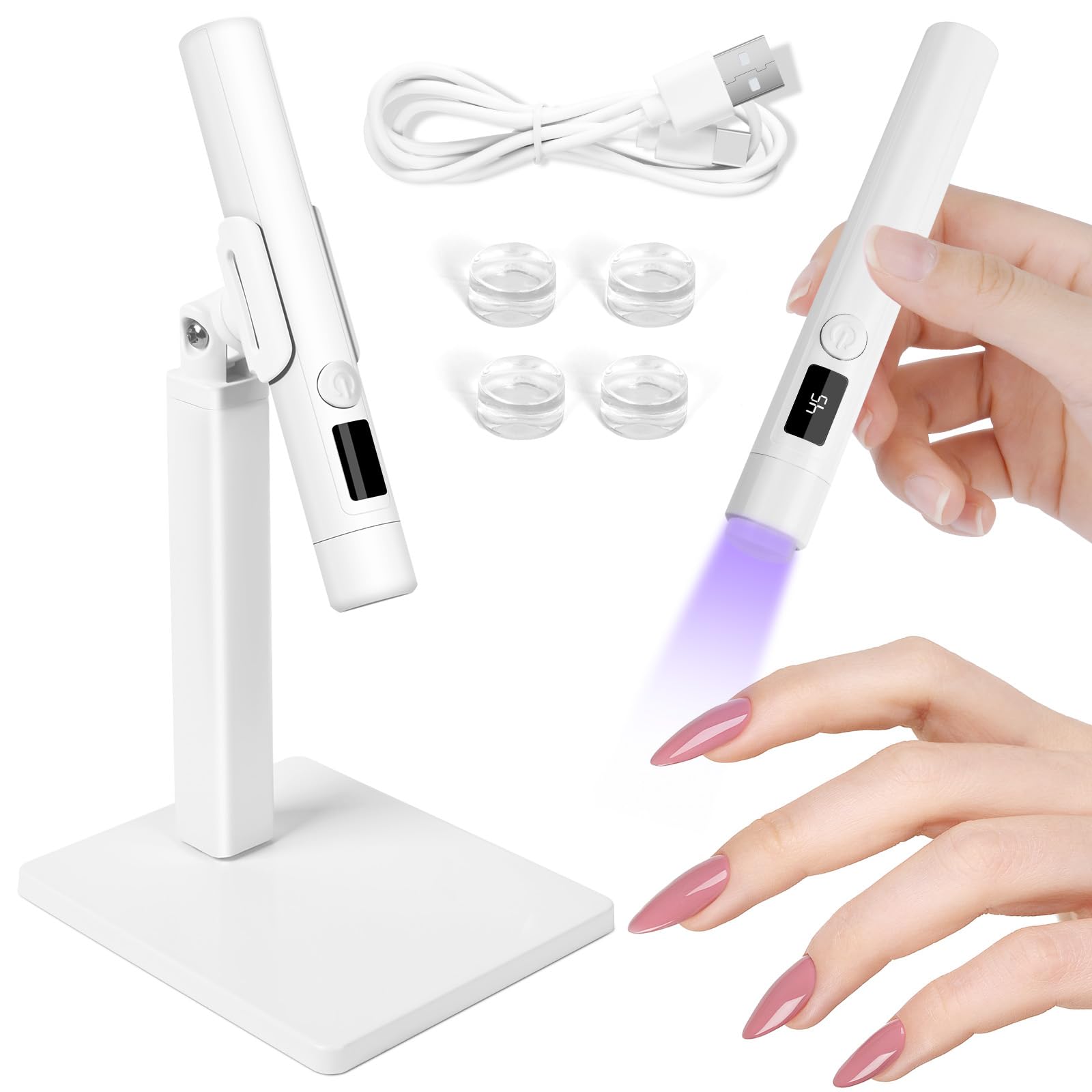 LOPHE Lampara Uñas Semipermanentes, Lampara UV LED Uñas, Secador de Uñas Recargable con 2 Temporizador 45/60S, para Manicura, Resina de Extensión de Gel DIY Arte de Uñas, Soporte Magnético