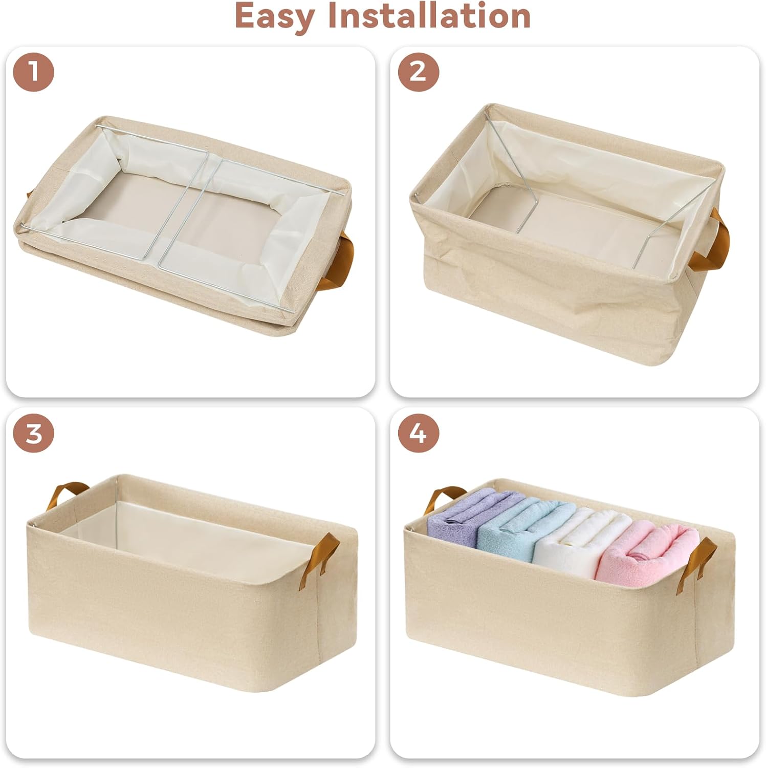 SNWDN 6 Pack Closet Cloth Storage Bins for Shelves, Medium Storage Baskets for Shelves, Fabric Bins for Closet organization with Handles( Beige 15''L x 10''W x 8''H) - Image 3