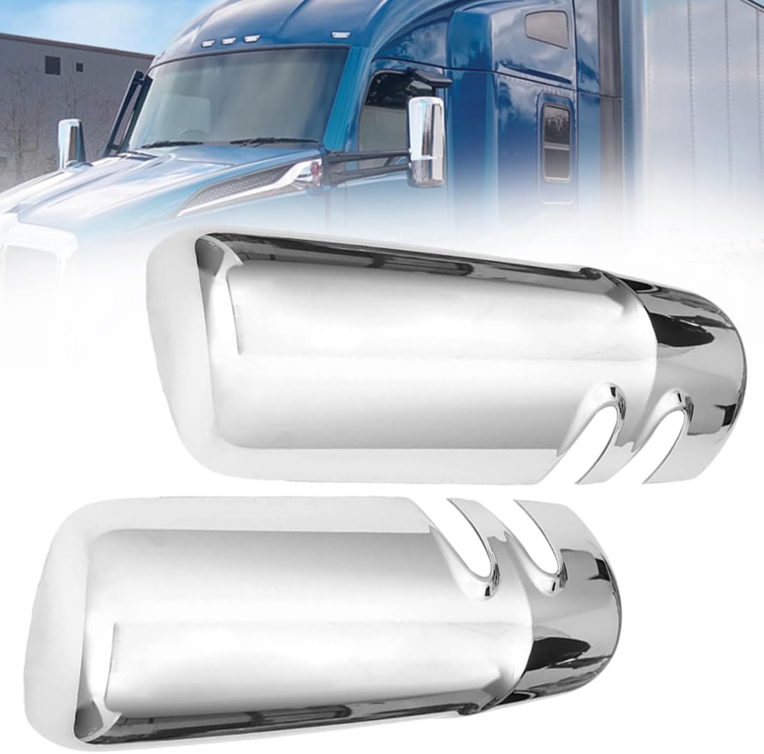 Chrome Door Mirror Cover One Pair FIT Kenworth T680 T880 2013-2024 - Full Mirror Housing Cap Set - Driver & Passenger Side LH & RH - Direct Replacement