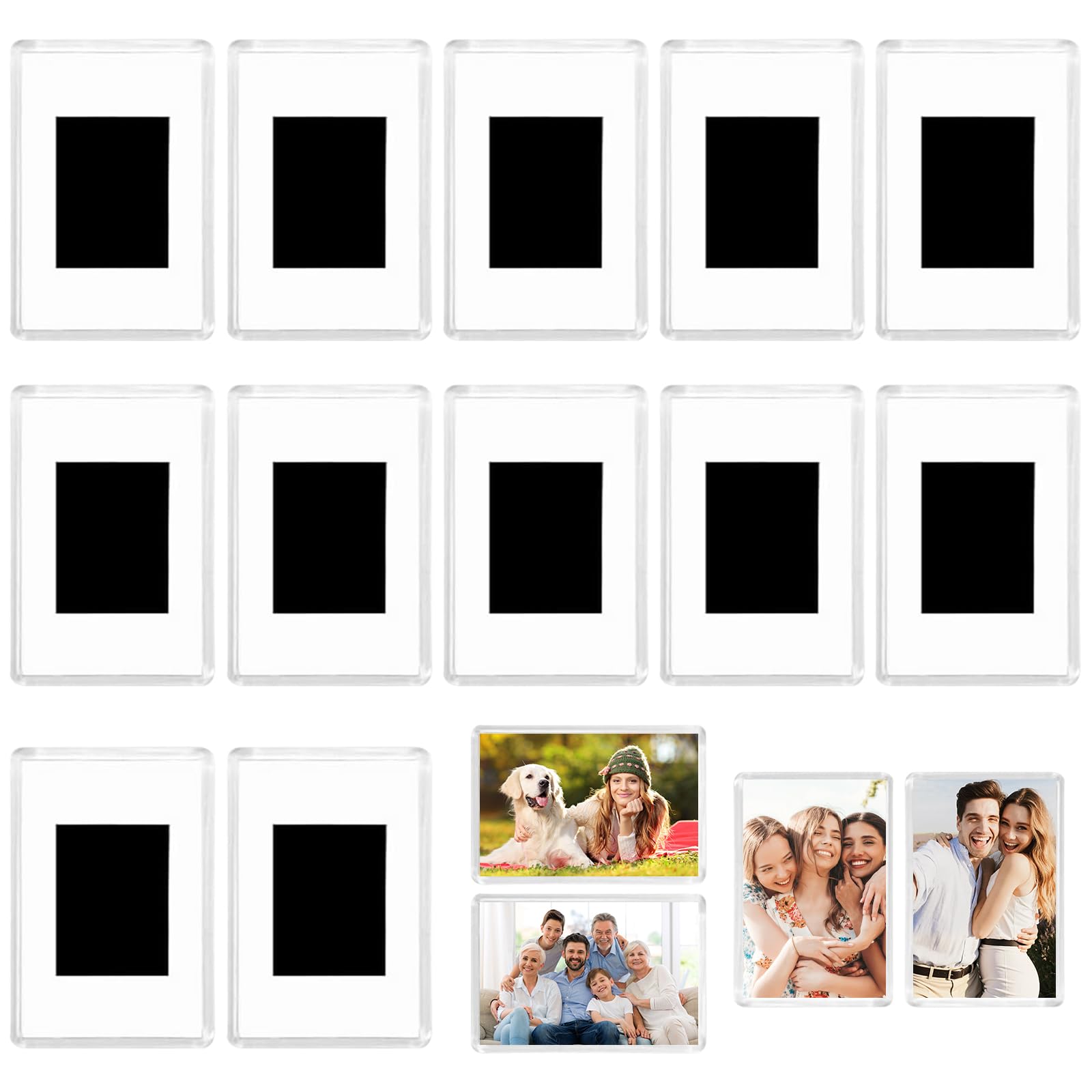 Rdunulioo Black 12 Pcs Small Magnetic Photo Frames, Mini Photo Frames For Personalised Fridge Magnets, Mini Picture Frames, Photo Magnets For Fridge, Blank Acrylic Photo Frame For Refrigerator And Family Gifts