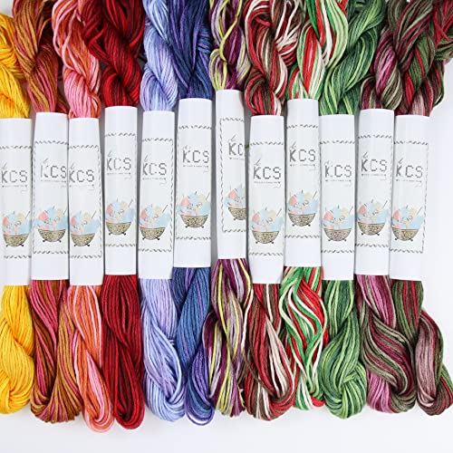 Image of KCS Big skeins of 25 Meters Size 25 Color Variegated Cross Stitch Stranded Threads,12 skeins,15