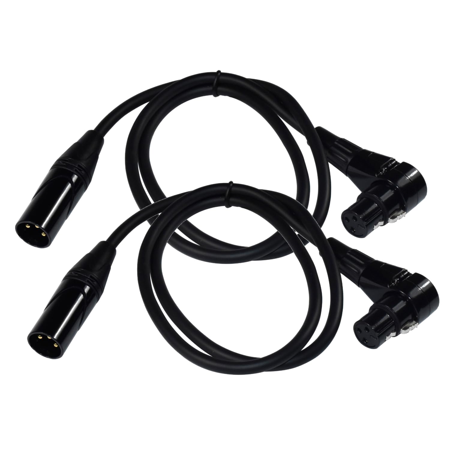 HQRP 2-Pack XLR Cable 3 Feet, Male Straight to Female Right Angle Cord for Speaker, PA System, PVC Jacket, Mic Cord, Speaker & Microphone Cable, 3 Ft