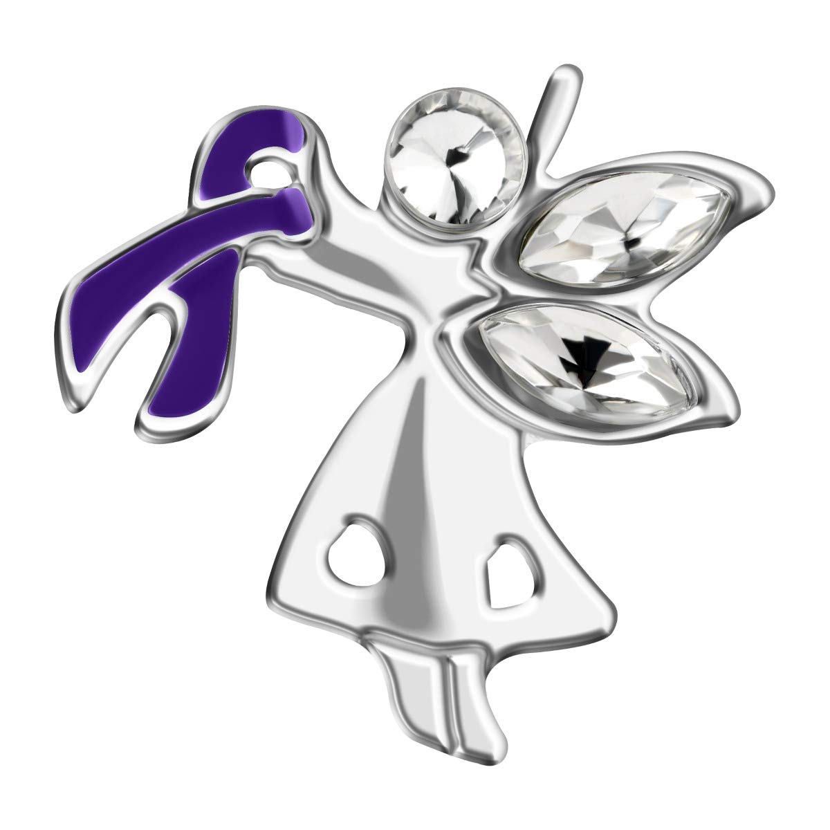 Purple Ribbon Awareness Pins - Angel Design, Sterling Silver Plated, Support Alzheimer's, Cancer, Lupus & More