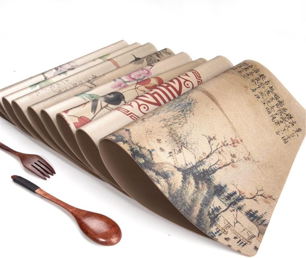 10 PCS Placemat Restaurant Table mats Chinese Style placemats Heat Insulation Soft Washable (Cool or: H) (A)