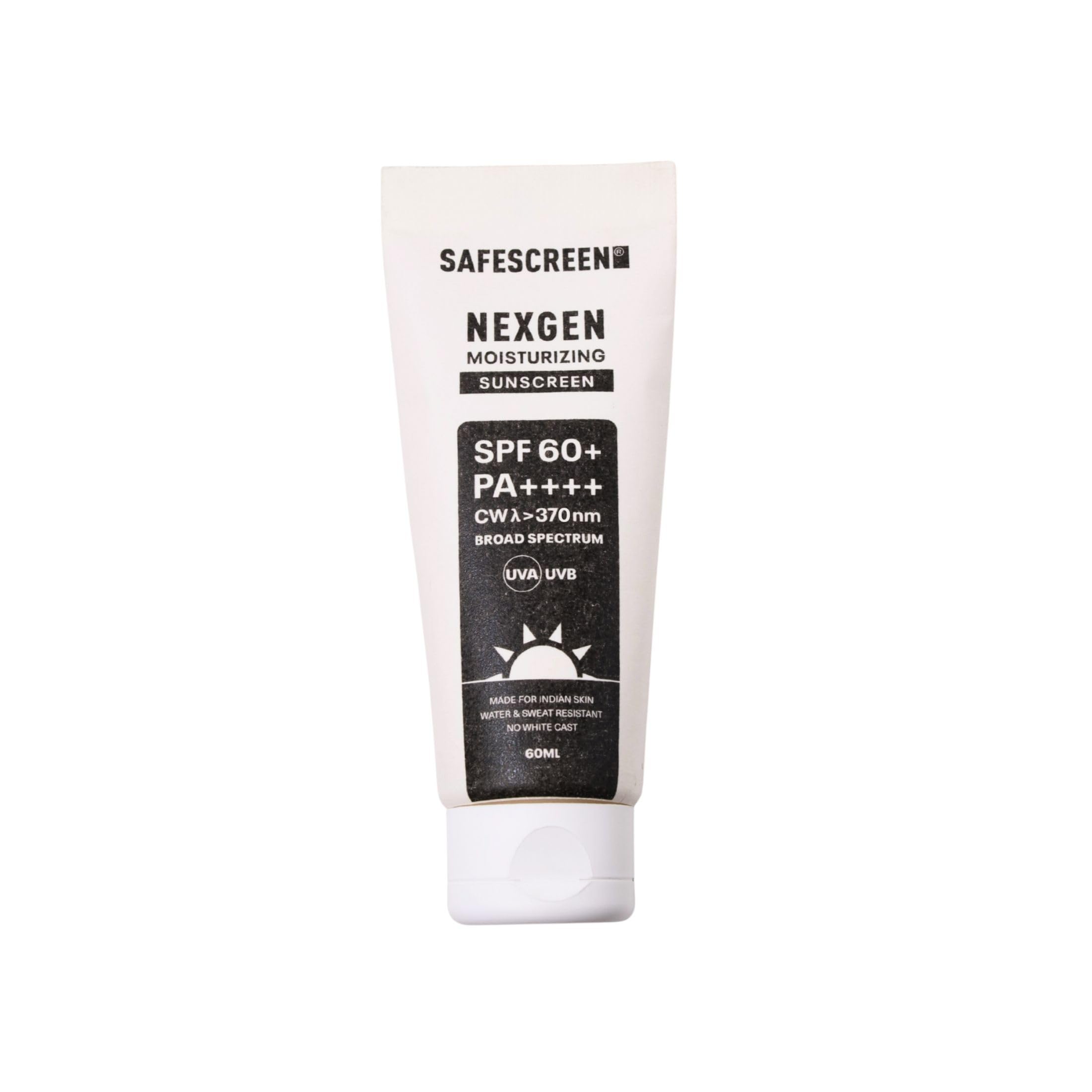 CHOSEN® SAFESCREEN® NEXGEN SPF 60+ Moisturizing Sunscreen | 10-Hour Water Resistant Sunscreen with Blue Light Protection | For Dry Skin | 60ml