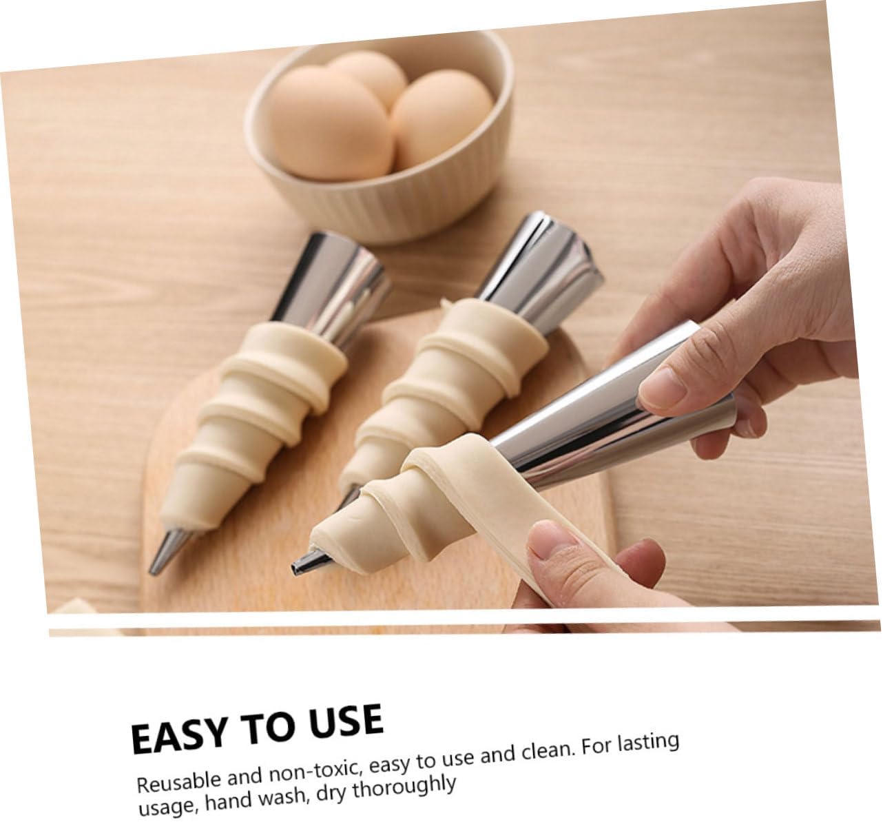 KICHOUSE 6pcs Horns Molds Stainless Steel Cone Shaped Molds for Croissant Baking Reusable Pastry Mould