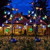 Joiedomi 2 Packs Cherry Blossom Flower Garden Solar Lights, Outdoor Solar Powered Stake Lights, Multi-Color Changing 20 LED Decorative Lights Waterproof for Walkway Pathway Yard Lawn Patio Courtyard