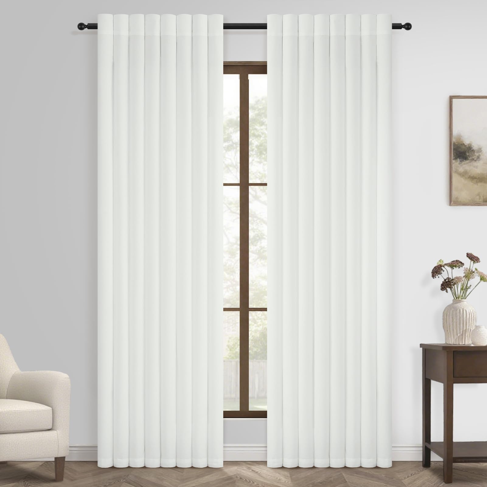 Topfinel White Curtains Living Room 2 Pieces 140 x 245 cm (Width x Height) Semi-Translucent Boho Faux Linen Curtains with Eyelets Modern Decorative for Bedroom Children's Room Windows