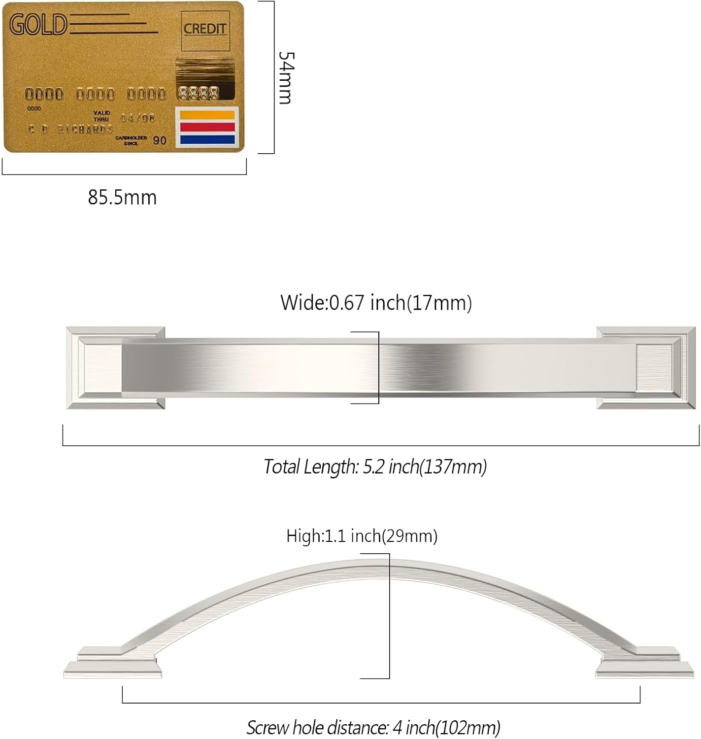 10 Pack Brushed Satin Nickel Cabinet Pulls 4''(102mm) Hole Centers,Hardware for Cabinets,Kitchen Cabinet Handles,Arch Cabinet Handles for Bathroom Dresser Drawer Handles