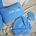Custom Baby Name Gift Set – Handmade 4-Piece Organic Cotton Newborn Essentials with Blanket, Hat, Sweater & Pillow – Personalized Keepsake for Baby Shower – New Mom Gift Idea – Customize First Outfit