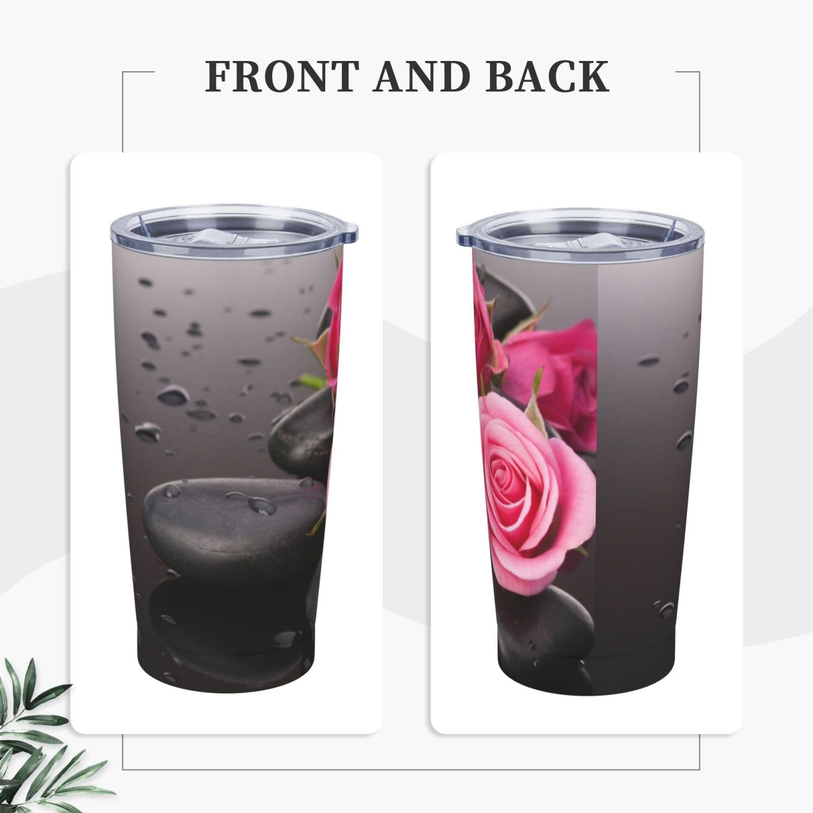 Tazza termica portatile in acciaio inox con stampa di fiori di rosa e pietra termica