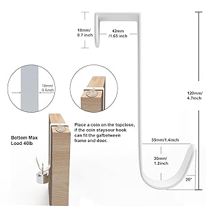 Haihomebest 10 Pack Over The Door Hooks(L=4.7"), Over Door Hanger, Heavy Duty No Drill Hanger for Towels, Coats, Hats, Bags in Bathroom, Bedroom, Kitchen, Living Room-White