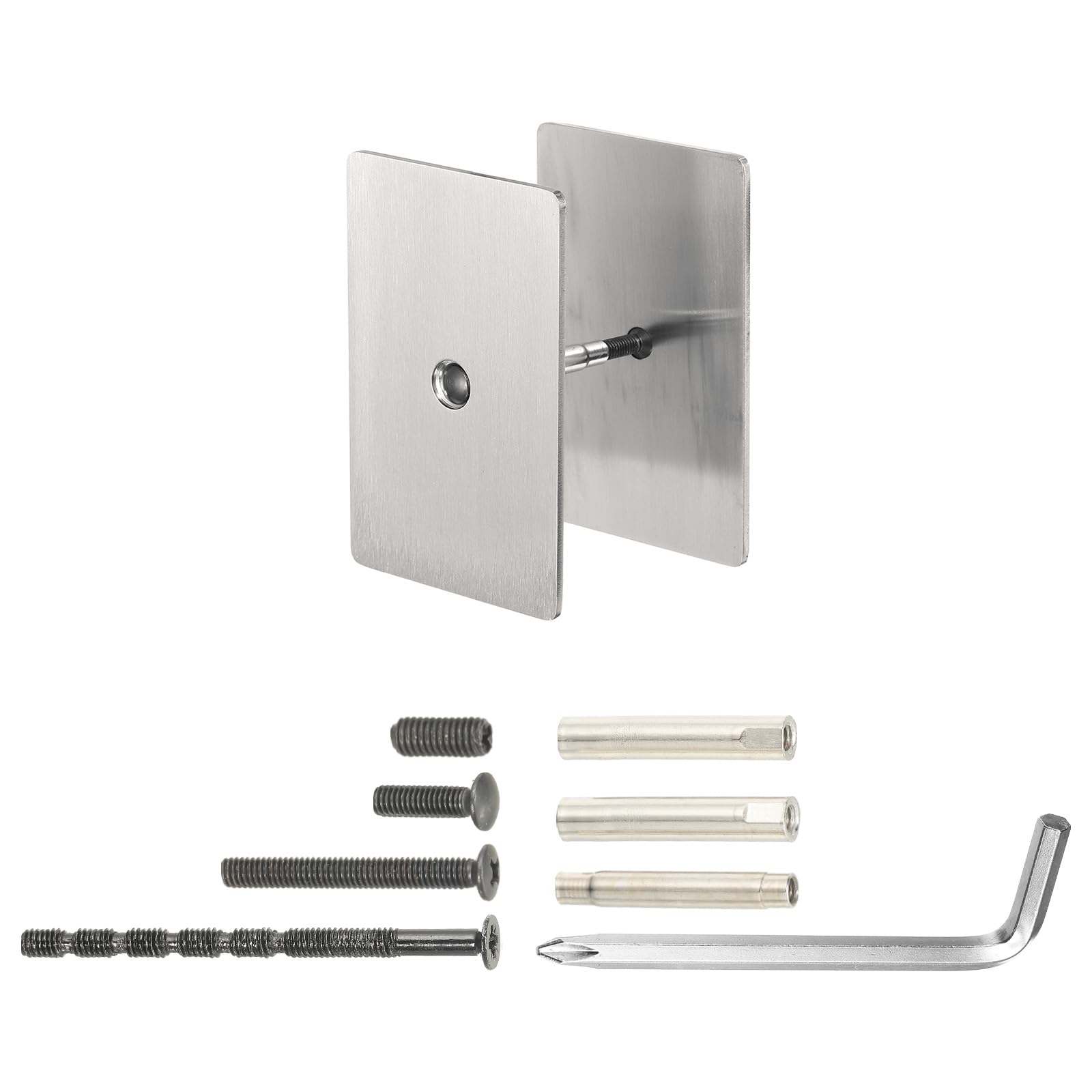 PATIKIL Door Hole Cover Plate, 3-5/32x2 Inch Stainless Steel Cuboid Deadbolt Knobs Fixing Cover with Hex Wrench Fits Doors 1-3/16" to 4-3/4" Thick for Hole Filling Decoration, Silver