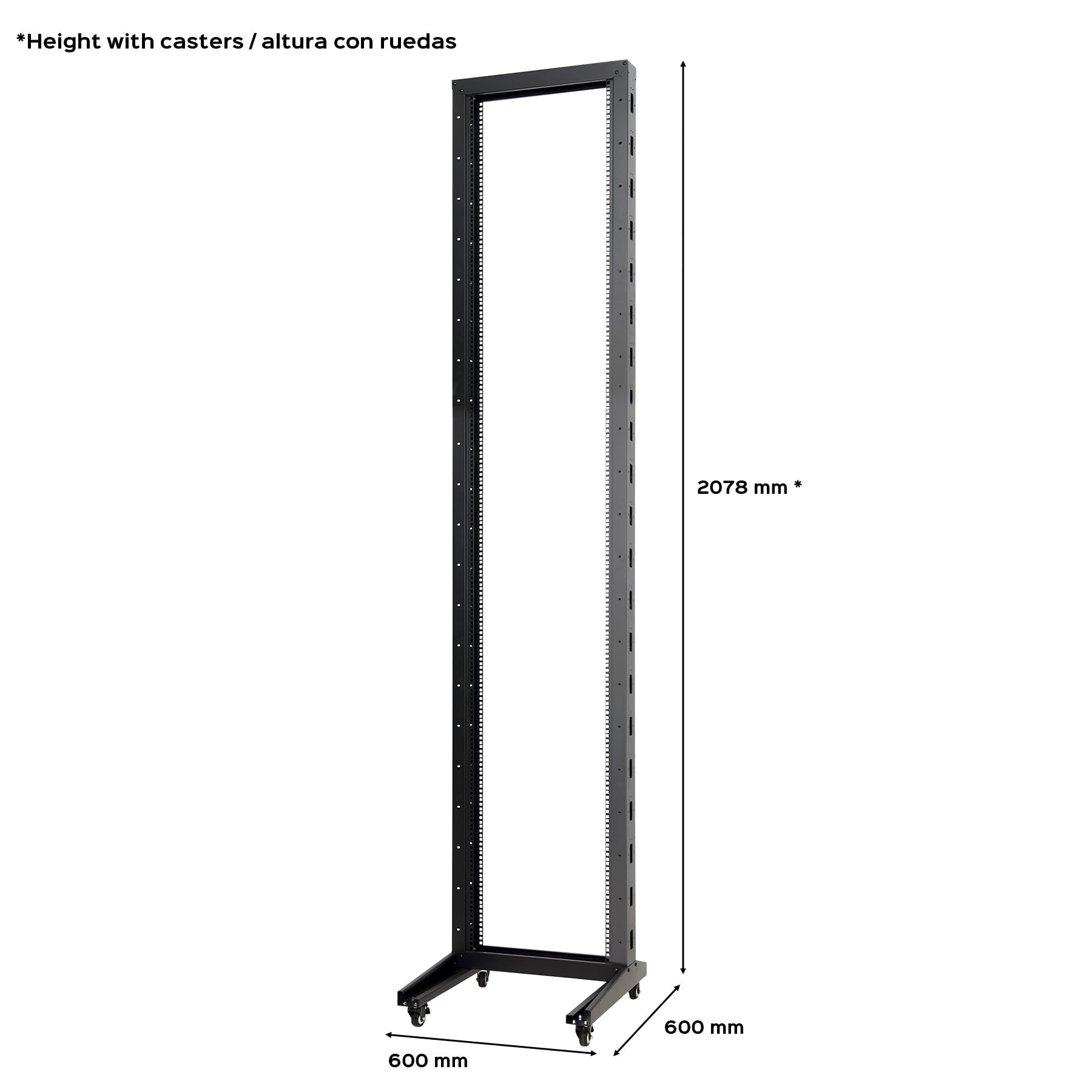 Aiten Data Armario Rack de Marco Abierto 42U de 2 Columnas Post 19″ con Ruedas (600 x 600 x 2078 mm)