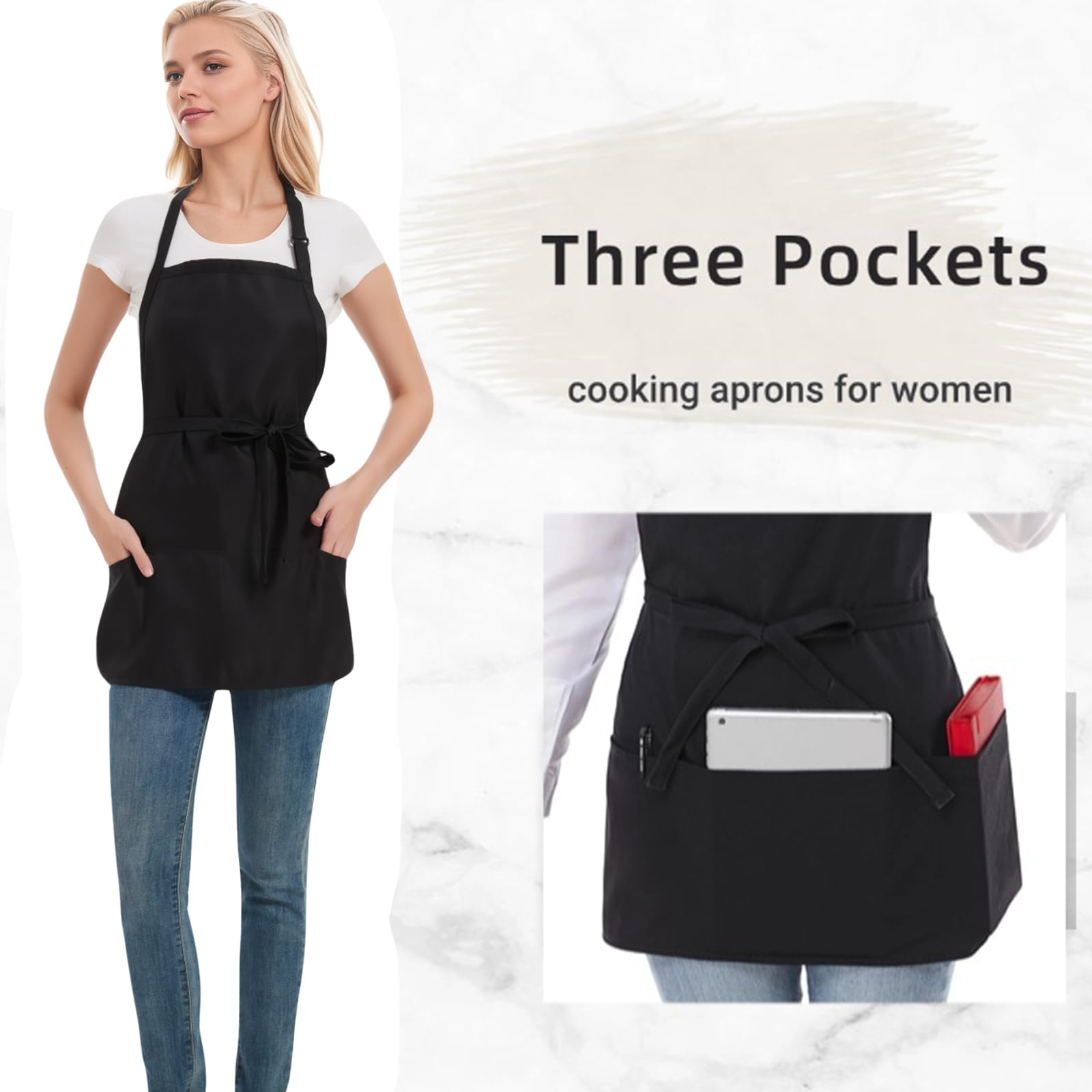 Delantales impermeables ajustables con 3 bolsillos para hombres y mujeres, delantal de servidor para cocina, cocina, jardinería, restaurante