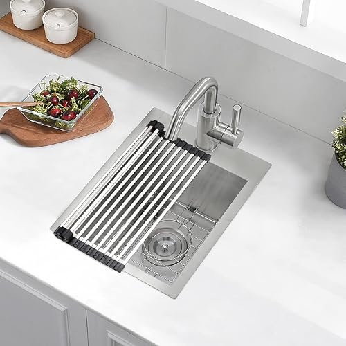 Miniatura 11 de Luckyhorse LH021L - Fregadero de acero inoxidable con 21 pulgadas x 18 x 10 pulgadas, calibre 18, fregadero de cocina al aire libre Acero inoxidable