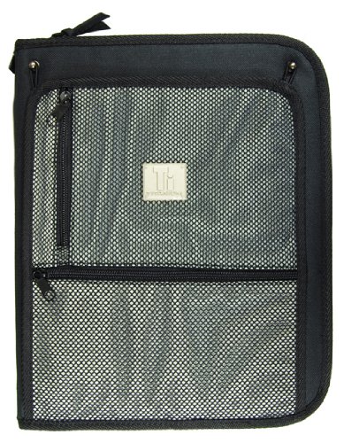 Top Flight Titanium Zipper Binder with 1.5 Inch Slant D-Rings, Foldout Pouch, CD Carrier and Interior File Pocket, 13.5 x 11 Inches, 1 Binder, Black/