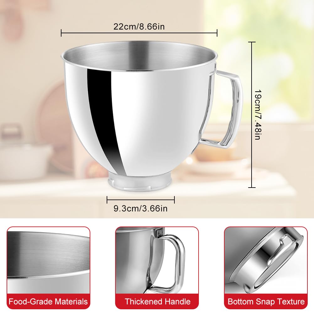 Miska ze stali nierdzewnej do miksera stojącego Kitchen Aid 4,5-5 Quart, nakładka do maszyny do lodów Kitchen Aid, miska ze stali nierdzewnej z uchwytem, akcesoria Kitchenaid nadaje się do mycia w