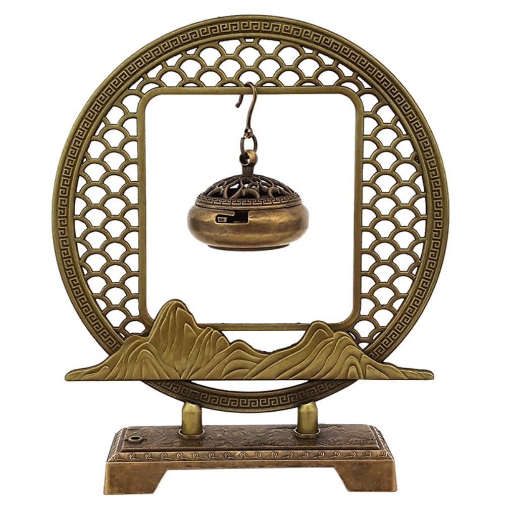 SIzlaho Alloy Hanging Incense Burner Mountain River Design 5.7x4.8x2in