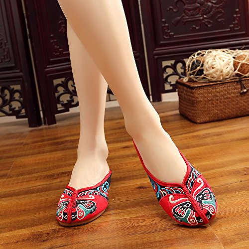Qhome Women's Old Beijing Opera Embroidery Rubber Flat Sole Ladies Shoe Slippers3