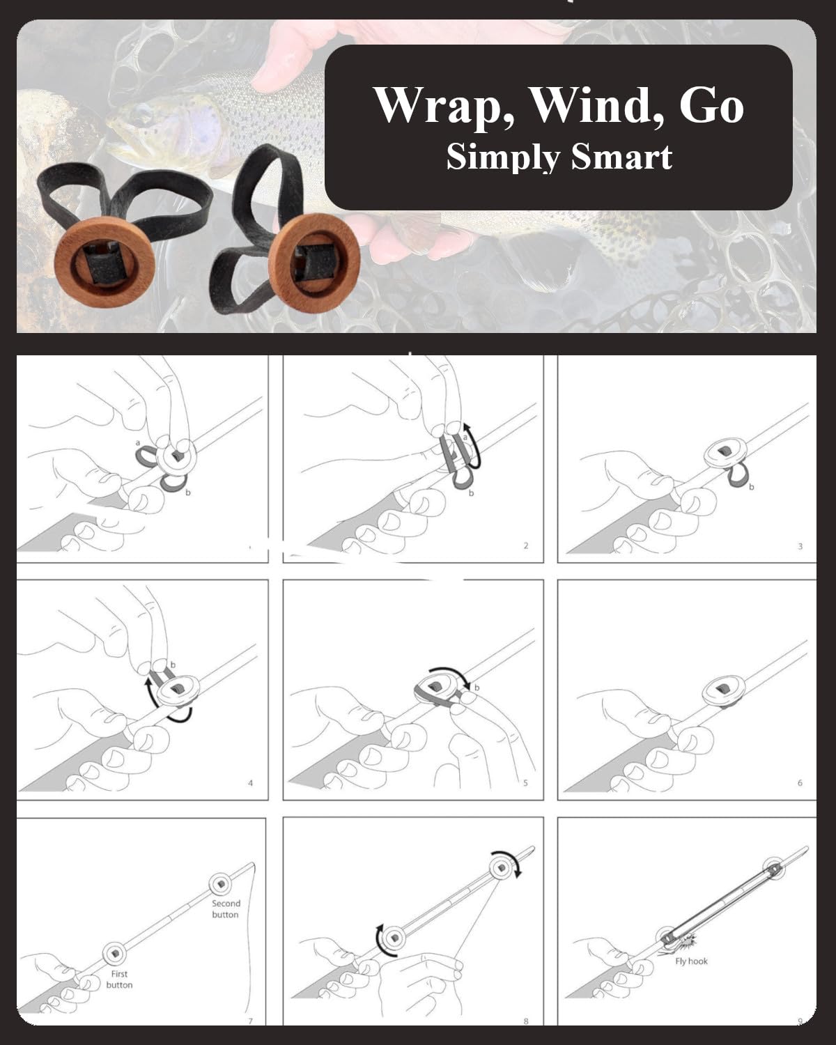 SUMATO Tenkara Line Holder UV Resistant Elastic Rubberband Rings Kebari Fly Fishing Small Fishing Tool Easy Adjustable Fishing Pole Hook Keeper (Small)