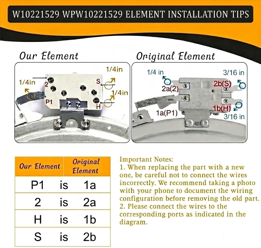 STELPART 8" W10221529 WPW10221529 Dual Radiant Surface Element for JennAir/Whirlpool JED3536WF01 JED3536WF00 JED4536WR02 JED3536WB01 JED3430WS00 KECD807XSS00 KECD807XSS01 JED3536WB04