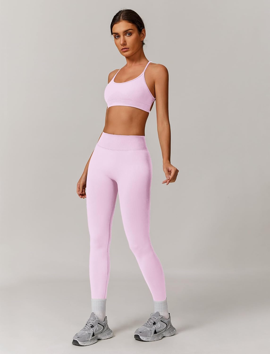 Workout Sets for Women 2 Piece Strappy Back Sports Bra and High Waisted Yoga Leggings Jogger Gym Active Sets - Image 4