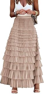 Womens Long Tulle Skirt A Line Ruffle Tiered Layered Skirts High Waisted...