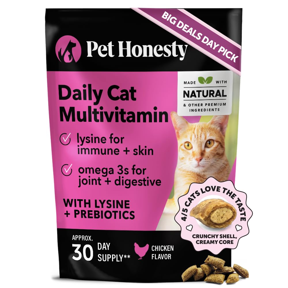 Cat Multivitamin Crunchy & Creamy Chews - Cat Treats for Health + Immune, Joint Support, Skin & Coat, & Digestion - Vitamins with Omega 3s, Lysine & Probiotics (30 Day Supply)
