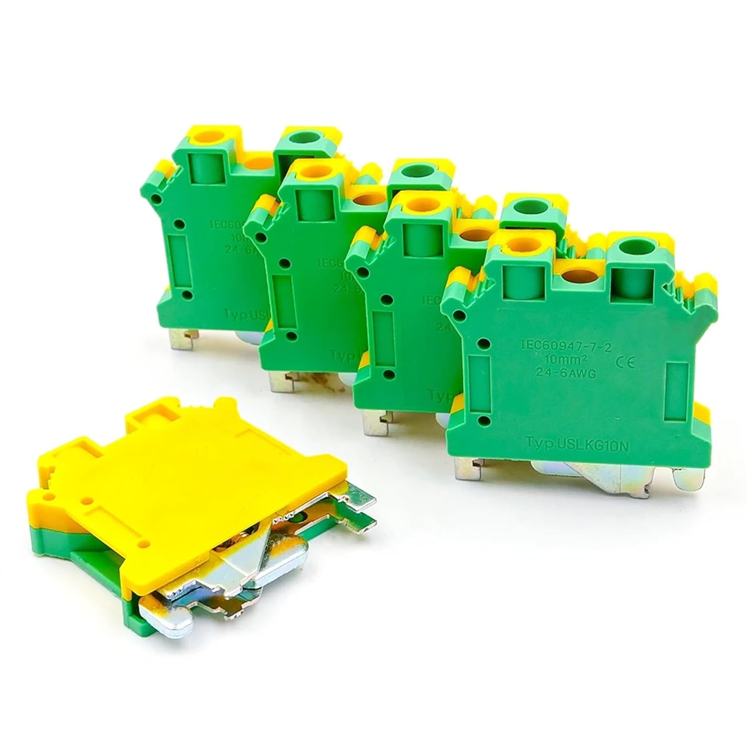 10Pcs USLKG 10 Grounding DIN Rail Terminal Block Screw Connection 76A 500V High Voltage Conductor