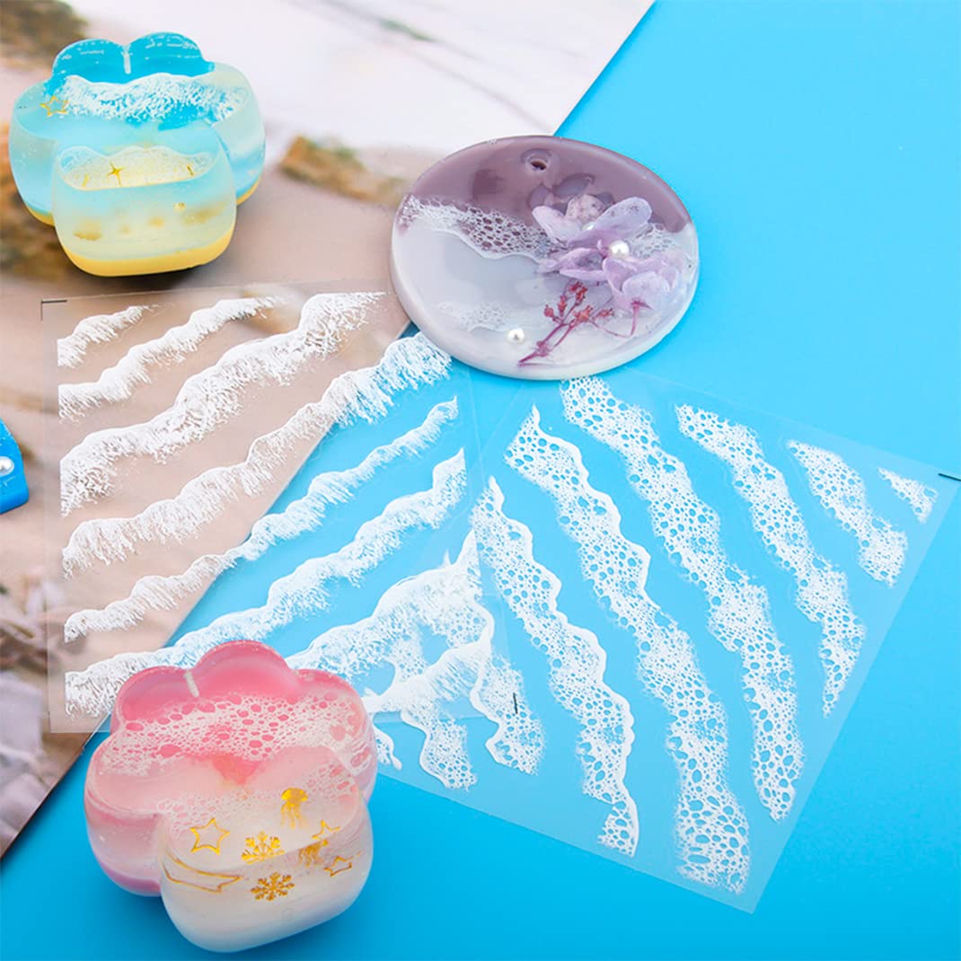 DIYBravo 3 Sheets Resin Stickers Ocean Waves Filler Decorative Films Art Supplies Kit Transparent White for Resin Molds Jewelry Making Crafts Scrapbook Decoration Accessories - Image 3