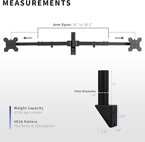 Miniatura 3 de VIVO Soporte de pared LED LCD dual ultra ancho de 27 a 38 pulgadas, resistente, brazos telescópicos, configuración de pared empotrada, se adapta a 2