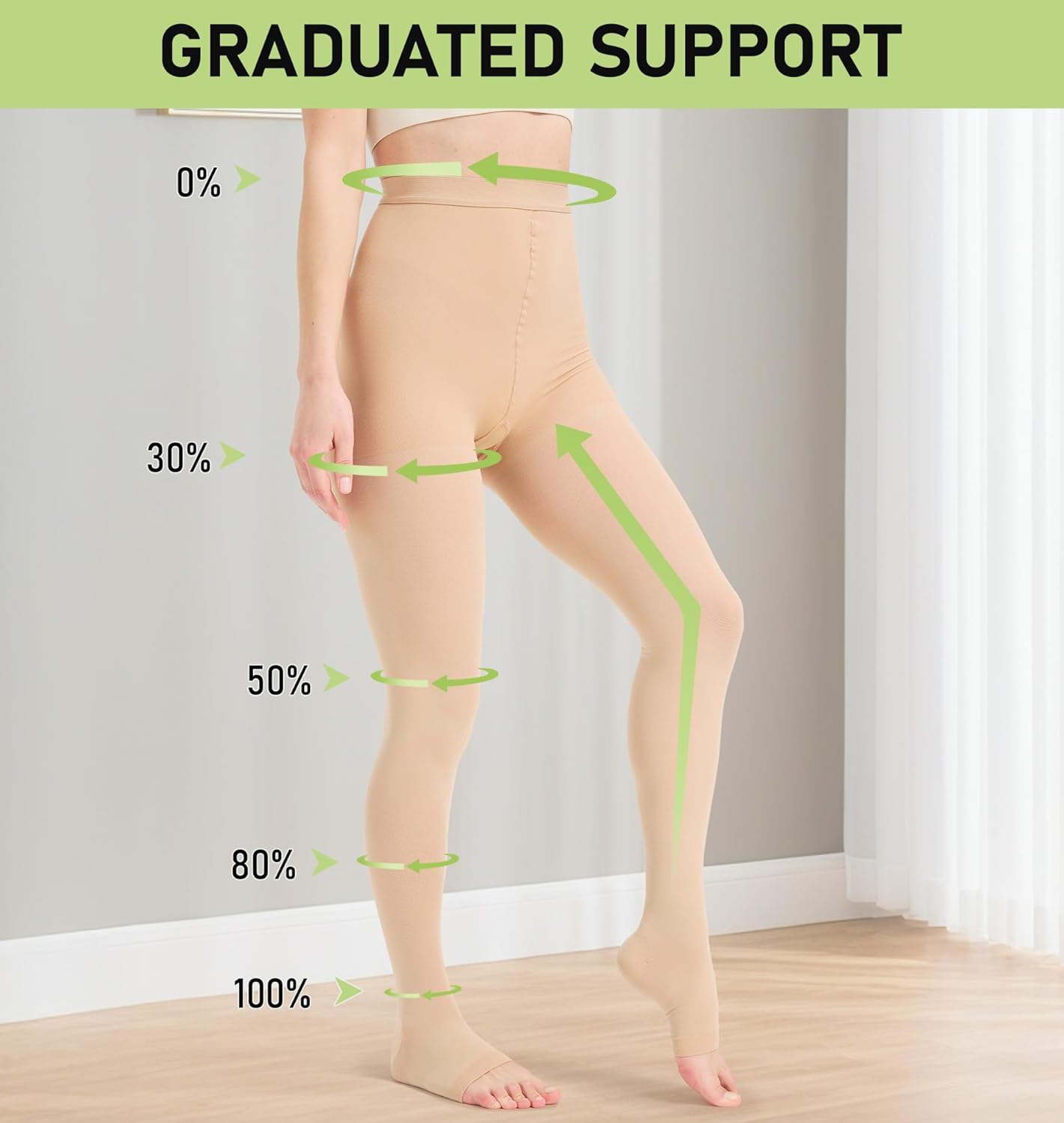 KEKING Medical Compression Pantyhose for Women & Men, Comfort 15-20 mmHg Graduated Compression Support Stockings, Open Toe Compression Tights for Varicose Veins, Edema, Flight, Beige S - Image 5