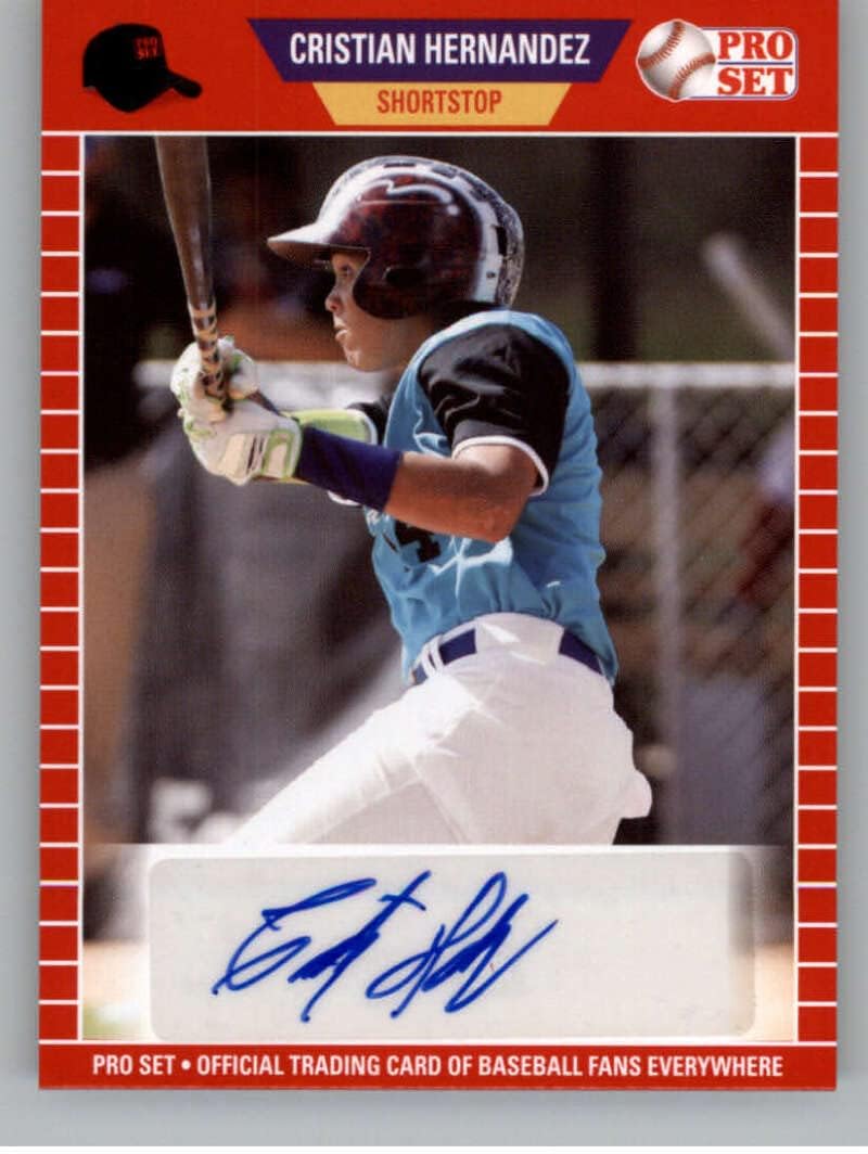2021 Pro Set Retail Autographs Red #PS-CH2 Cristian Hernandez Auto Autograph Pre-Rookie/Prospect Baseball Card in Raw (NM or Better) Condition