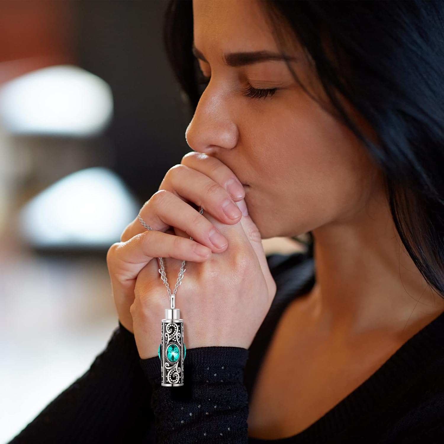 9 Pcs Heart Cross Cubic Urn Necklace for Ashes Keepsake Cremation Jewelry Stainless Steel Necklace Crystal Memorial Pendant Heart Locket Ashes Jewelry for Women Men Loved Ones, 9 Styles - Image 5