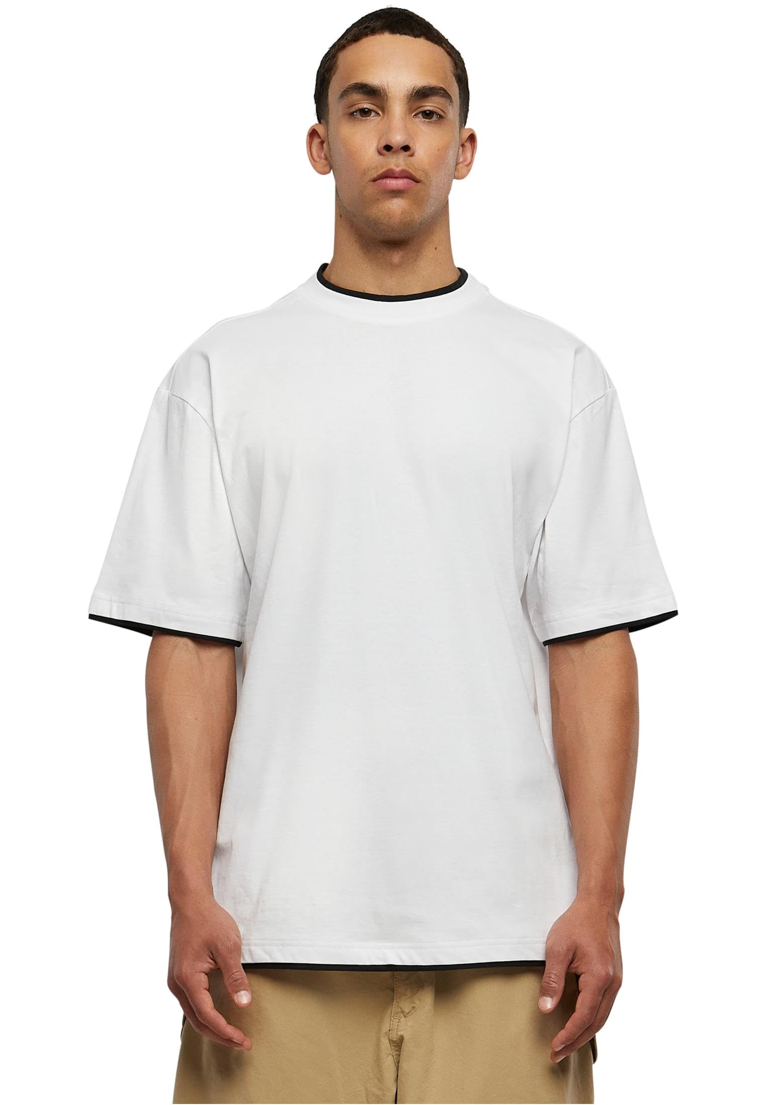 Urban Classics Men's Contrast Tall Tee T Shirt, Wht/Blk, 3XL Plus UK