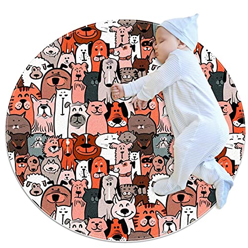 Tapis rond doodle chiens et chats au design graphique unique - 2