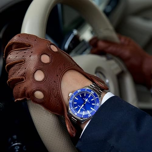 Miniatura 5 de Harssidanzar Guantes de conducción de piel de ciervo para hombre, guantes de motocicleta sin forro para hombre