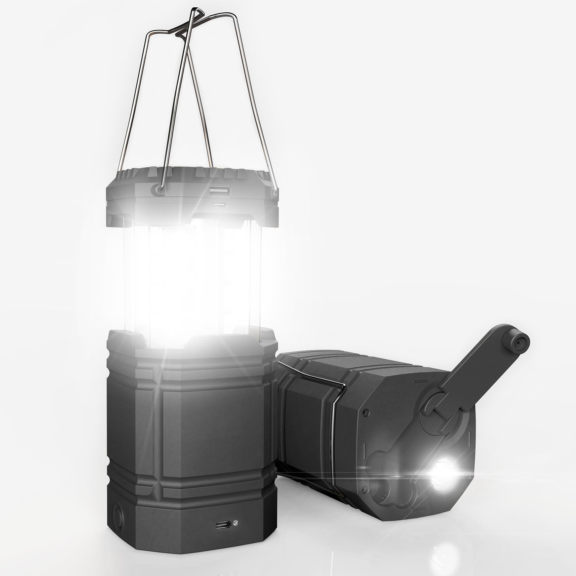 Lanterna Solare da Campeggio a Manovella, Torcia a LED Portatile Ultra Luminosa, Batteria 3000 mAh e Durata Della 30-35 Ore, Porta USB e Impermeabile per Esterno, Lettura, Escursionismo, Emergenza